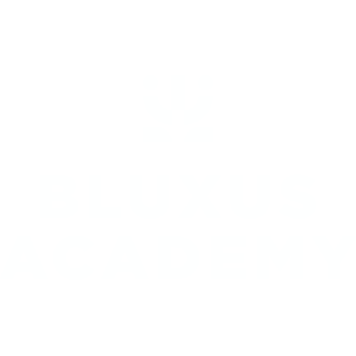 Logo Bluxus Academy vertical blanco